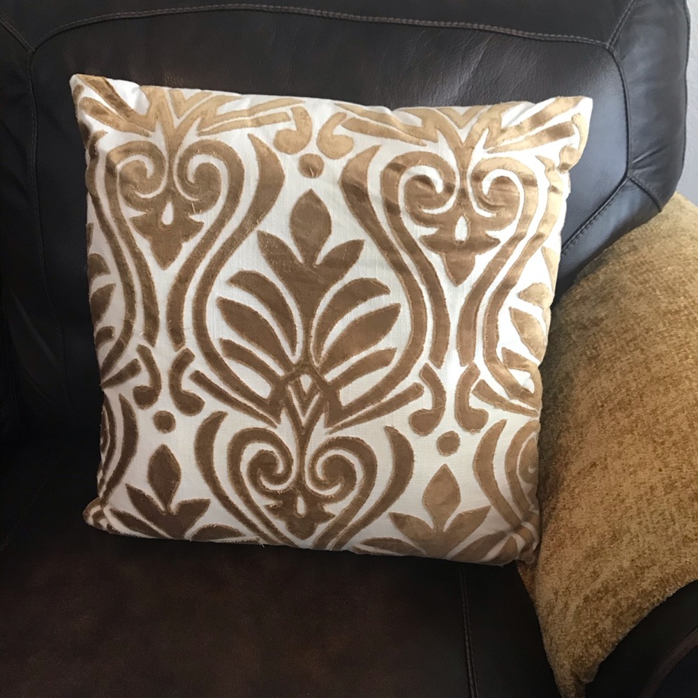 Pier 1 gold and white decorative pillow